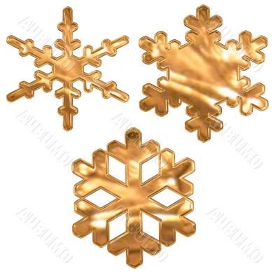 set of gold metal effect snow flakes over white set of gold metal effect snow flakes over white