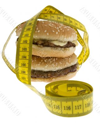 Fast food, Hamburger with measuring tape