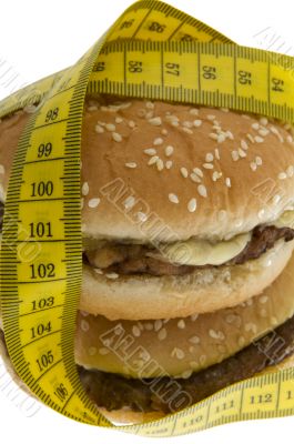 Fast food, Hamburger with measuring tape