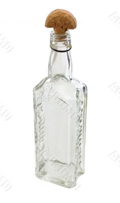 A bottle with a wooden half-round cork