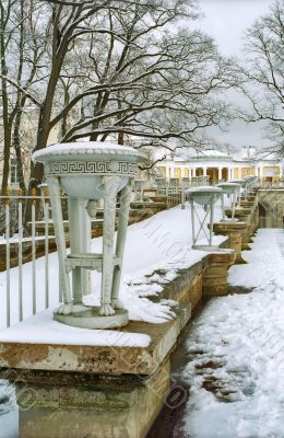 Decor of old building in winter