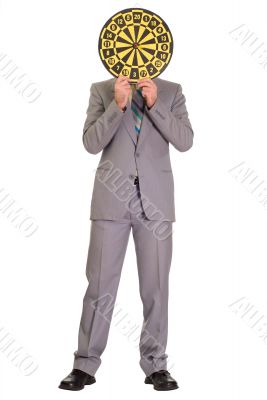 Businessman Hiding Behind Dartboard Businessman Hiding Behind Dartboard
