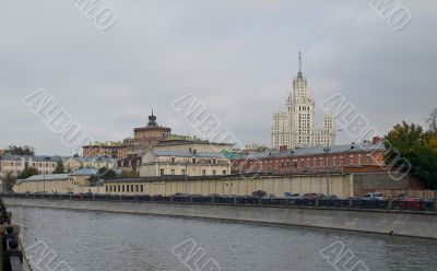 Moscow river quay on gloomy weather