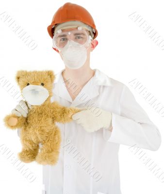 Scientist with bear