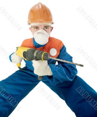 Labourer with hand drill
