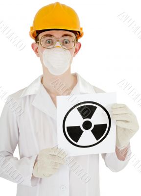 Scientist with poster radiation