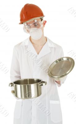 Scientist with pan