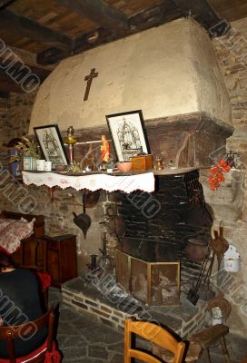 Medieval fireplace in old village house