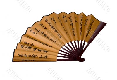 traditional asian hand fan with hieroglyphes