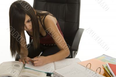 School, female student when studying