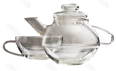 A transparent glass tea-set