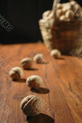 nuts on wooden surface