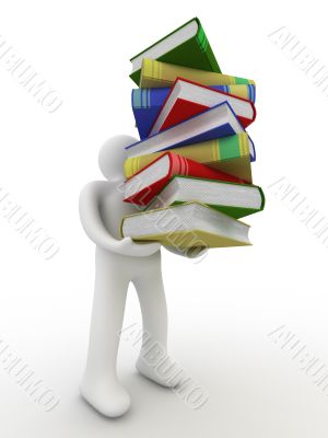 student with a bale of books. Isolated 3D image.