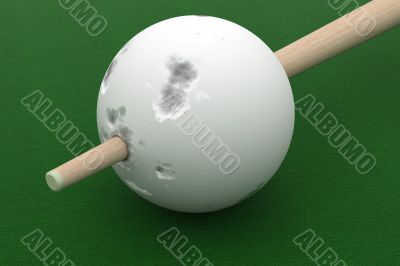 Old billiard ball punched cue. 3D image.