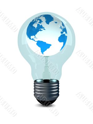 globe in bulb on white background. 3D image