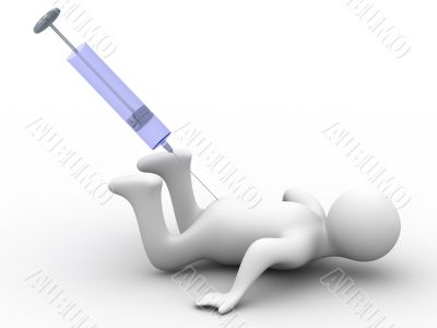 Injection. Comic 3D image on a white background
