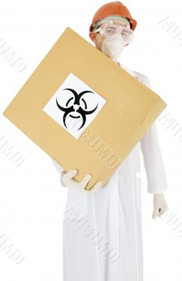 Scientist and carton box