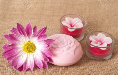 Relaxing spa scene with flower