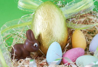 Colorful wrapped chocolate Easter eggs