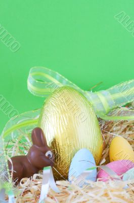 Colorful wrapped chocolate Easter eggs