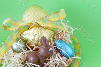 Colorful wrapped chocolate Easter eggs