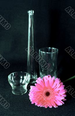 Glass things and rose flower Glass things and rose flower