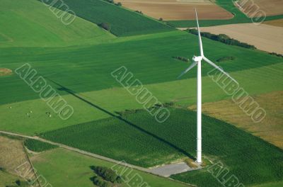 aerial view of windturbine and shadow