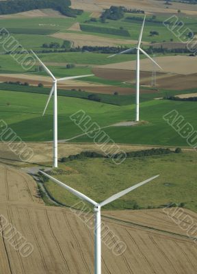 Aerial shoot of a wind farm in France Europe