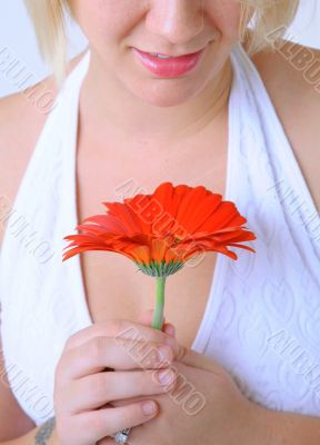 Young Woman with Red Flower
