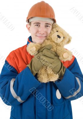 Builder and toy bear