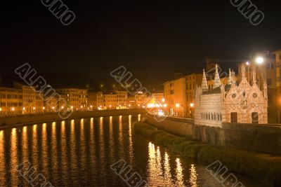 Pisa (Tuscany) - The Arno river illuminated at night