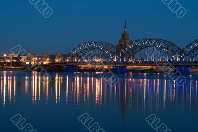 Railway bridge at night