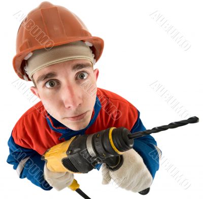 Laborer with drill