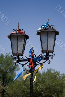 Locks and ribbons of a newly-married couple