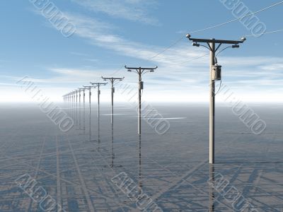 concept electric power lines and blue sky, 3D high quality rendered