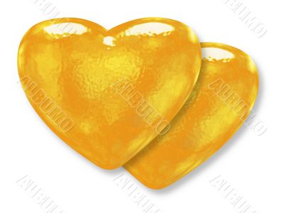Two golden yellow pattern hearts - classic love symbol