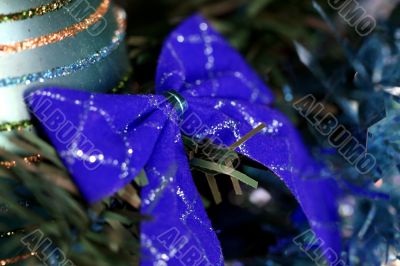 Christmas ornaments on tree.