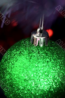 Christmas ornaments on tree.