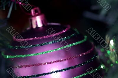 Christmas ornaments on tree.