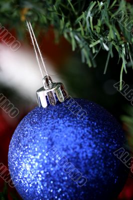 Christmas ornaments on tree.