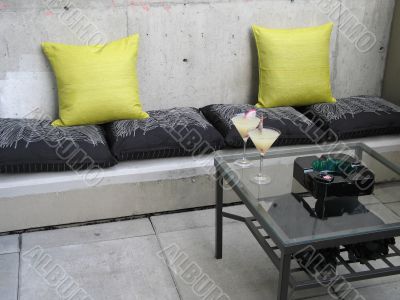 zen patio with pillows and chairs