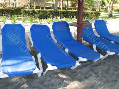 tanning chairs on the beach