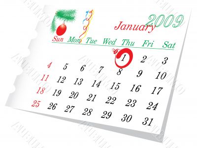 New Year calendar page January 2009