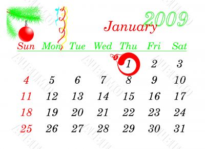 New Year calendar page January 2009