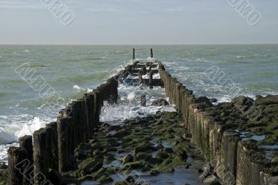 North Sea beach with breakwater,Netherlands