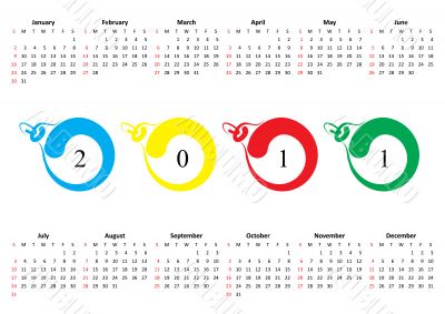 Calendar of 2011. Sunday is first