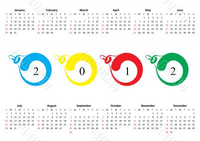 Calendar of 2012. Sunday is first