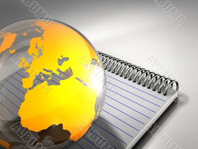 Yellow Globe And Blank Notepad