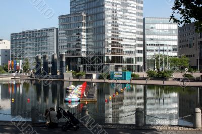 Koeln. The exhibition centre with reflection