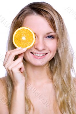 woman holding the orange